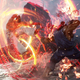 Street Fighter's Akuma is whooping everyone's ass as he sends Tekken villain Kazuya Mishima flying.